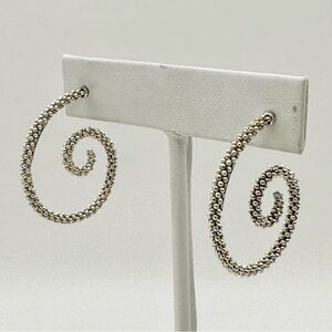 Lagos Caviar Silver Swirl / Spiral Hoop Earrings